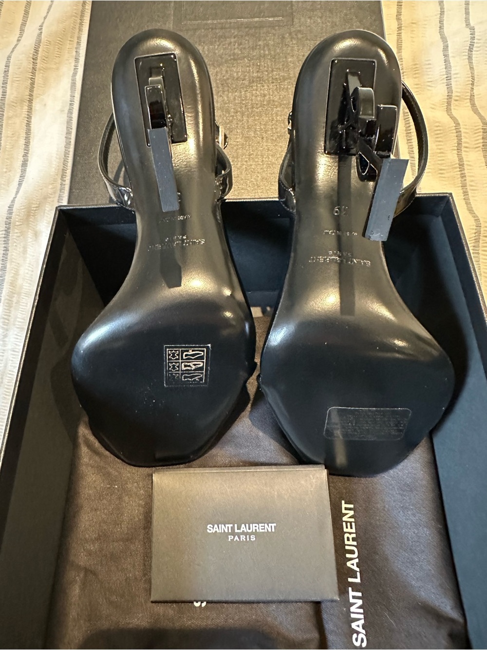 Saint Laurent Black Leather Square-Toe Slingback Heels - Picture 2 of 5